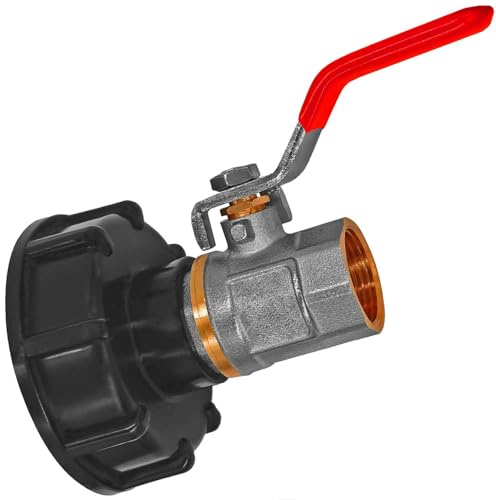 MegaHaustechnik IBC Tank S60x6 Zubehör Anschluß Adapter Kugelhahn mit 1 Zoll Innengewinde IG InnenØ 30mm, Container GrobgewindeØ 60 x 6mm Gewindesteigung Absperr-Ventil Schraub-Anschluß