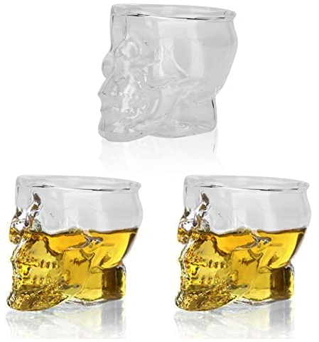 Set di 3 Bicchieri Teschio Unici, 75 ml Bicchieri da Liquore a Forma di Teschio, trasparente per Case, Caffetterie, Ristoranti, Bar e Feste