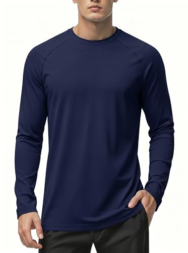MAGCOMSEN Men's Long Sleeve Running Top Sun Protection T-Shirt, Navy, XL