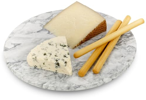 Homiu, Marmor – weiß, rundes Schneidebrett/Charcuterie Brett/Käsebrett/Servierplatte, hackfest, spülmaschinenfest - 26 x 26 x 1.2 cm, stylisch, multifunktional (Zubereitung & - Servierungsmöglichkeit)