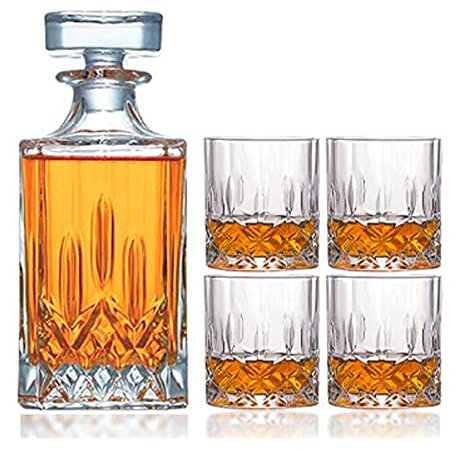 Decanter per whisky in vetro realizzato – Elegante decanter per whisky con tappo ornato e bicchieri da cocktail