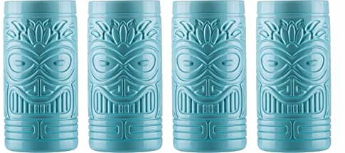 Topkapi Tiki Cocktailgläser Becher Set Bora – 4 Stück XL ~490 ml (Blue)