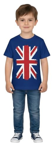 A2Z 4 Kids Flickor Pojkar Soccer Team Fotboll Värld Kopp Stöd T Shirt Union Jack - T Shirt 551 Royal 9-10