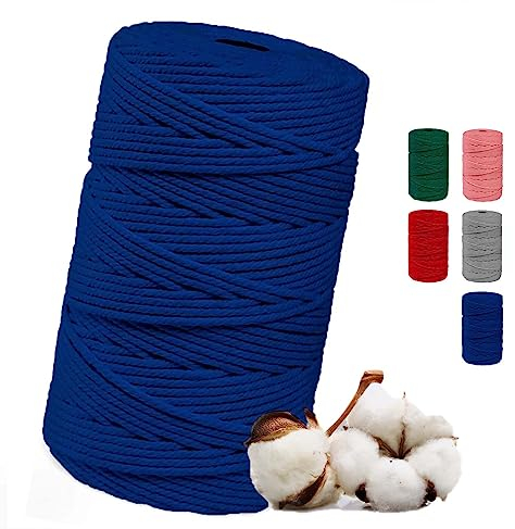 FW FadenWelt Makramee Garn 3mm x 100m, Baumwollgarn für DIY Handwerk | Baumwollschnur für Stricken | Baumwollseil für Wandbehänge und Pflanzen Aufhänger (Blau - 3MM x 100m)