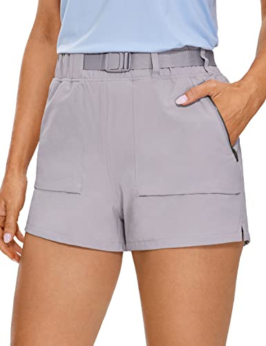 CRZ YOGA Damen Leicht Wandern Shorts mit Gürtel Sportshorts Kurze Hose Laufshorts mit Taschen - 7.6cm Möwe Grau 40