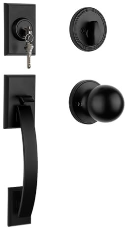 Haidms Black Front Door Handle and Deadbolt Set, Front Door Lock Set, Entry Door Locksets with Deadbolt Single Cylinder, Exterior Door Handle with Reversible Knob Sets