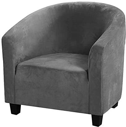 Topchances Soft Velvet Tub Chair Cover - High Stretch Bucket Chair Covers Soft Club Chair Covers Armchair Slipcovers for Dining Living Room Internet Cafe Bar Office Reception (Grey)