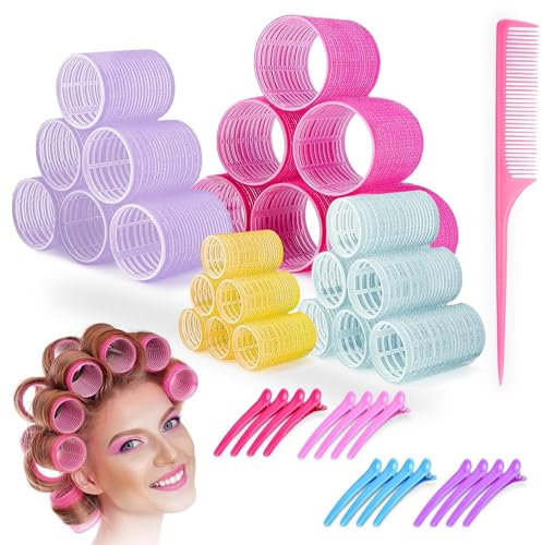 Westalio 41pCS Hair Rollers With Clips-4 Sizes 24 Hair Curlers Rollers For Hair Volume 16 Clips & Comb- 64mm 46mm 35mm 28mm-Jumbo Large Medium Small Big Rollers for Long Medium Short Hair