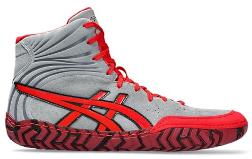 ASICS Men's Aggressor 5 Wrestling Shoes, 7.5, Sheet Rock/Classic RED