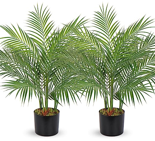2er-Set 90cm Kunstpflanze Areka-Palme Kunstpflanze Palme groß im Topf künstlicher Baum für drinnen und draußen, Moderne Dekoration, Dekoration Badezimmer Wohnzimmer Schlafzimmer Balkon