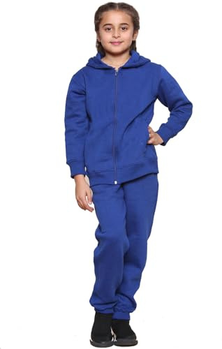 WOOD QUAIL Survêtement à capuche uni et imprimé pour enfants, garçons et filles, avec jogging, vêtements de sport, pour enfants de 5 à 13 ans, Costume zippé bleu roi, 11-12 ans