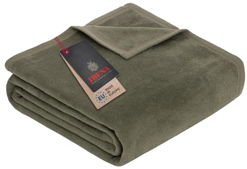 Ibena Porto Decke 150x200 cm – Baumwollmix weich, warm & waschbar, Kuscheldecke Oliv einfarbig
