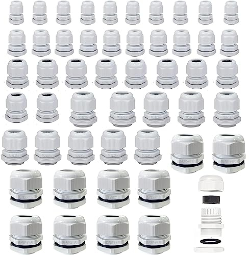 50 Piezas Prensastopas, Glándulas de Cable Ajustable, IP68 Impermeable Conector con Contratuerca, Prensa de Entrada de Cable M12, M16, M20, M25, M32, para Jardín su Casa Iluminación Exterior