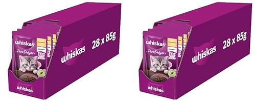 Whiskas Junior – komplettes Nassfutter in Gelee für Katzen mit Huhn in Beuteln 2 x (28x85g)