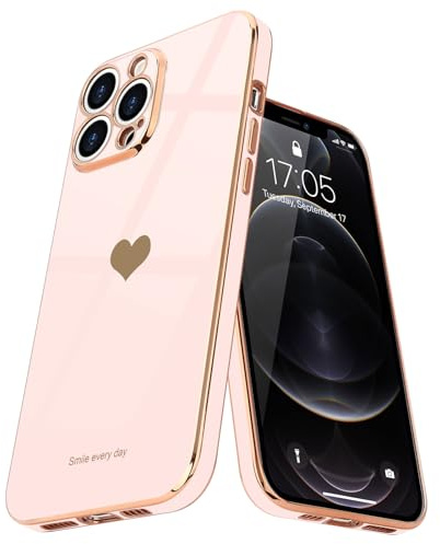 Teageo Hülle für iPhone 12 Pro Stoßfest Frau Herzmuster, LichtRosa | Mädchen Stilvoll Galvanisierte Schutzhülle Weich TPU Phone Case