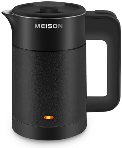 0.6L Small Electric Kettles Stainless Steel, Travel Mini Hot Water Boiler Heater, Double Wall Cool Touch Portable Teapot, Auto Shut-Off & Boil-Dry Protection, 120V/800W, 2 Year Warranty (Black)