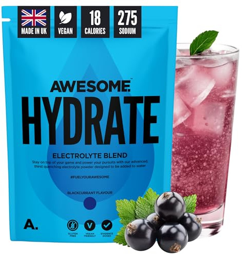 Awesome Hydrate – Vegan Electrolytes Powder – 270g Instant Electrolytes Powder – Sodium, Zero Calorie, Potassium Supplements – Vegan & Gluten-Free Hydration Supplement – (Blackcurrant Flavour, 270g)