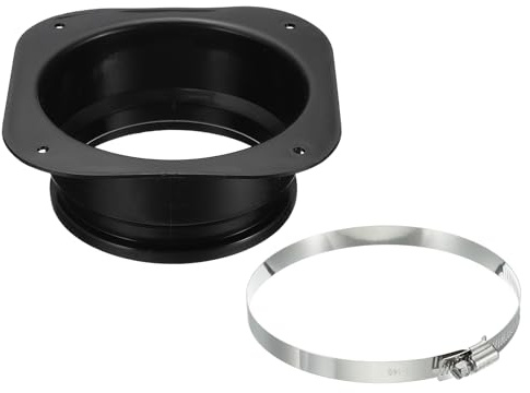 PATIKIL 5 Duct Connector Flange, Dryer Vent Wall Plate Square to Round Straight with Ducting Clamp for Air Heating Cooling Ventilation Exhaust Fan, Black