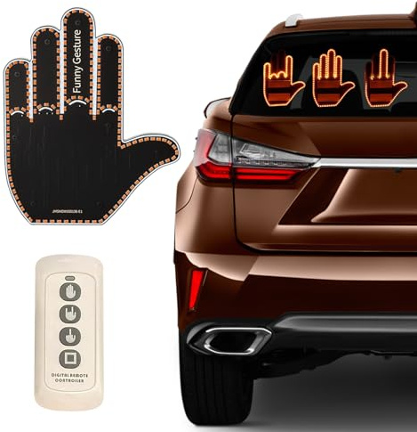 NEOVSUNY Auto-Fingerlicht mit Fernbedienung, LED-Mitte-Geste,Funny Road Rage Signs, Fensterzeichen, Design für SUV, Herren, LKW