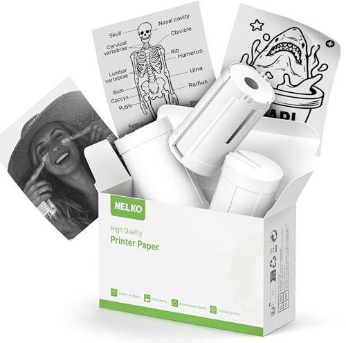 Nelko Original adesivi autoadesivi per stampante termica, compatibili con PM230 Mini adesivo stampante, nero su bianco, 54mmx3.5m Mini carta stampante per studio, foto, appunti, 3 rotoli, bianco