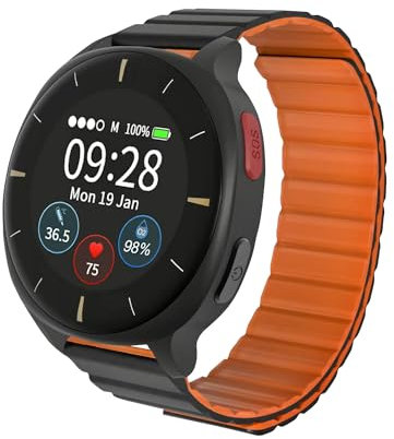 Audar E2 Remote 24/7 Health Monitoring Cellular Watch - Heart Rate, Temperature, Blood Pressure & Oxygen, Fall Detection, GPS SOS Alarm, Multi-user Dashboard and WebApp, Ultra-low Power Consumption