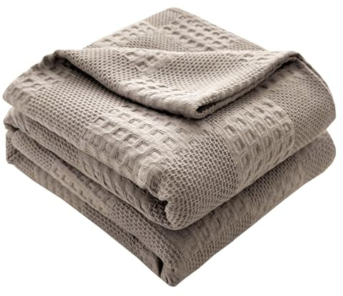 Hayisugal Tagesdecke 100% Baumwolle Kuscheldecke Leichte Wohndecke in Waffeloptik, Softe Überwurfdecke Bett, Sofa Überwurf Wohnzimmer Schlafzimmer Sommerdecke Baumwolldecke, Hellgrau, 200 x 230cm