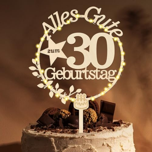Giftota Cake Topper 30. Geburtstag Deko Männer Frauen mit LED Lichterkette | Tortendeko 30. Geburtstag, Kuchen Deko für 30 Jahre Frauen Männer