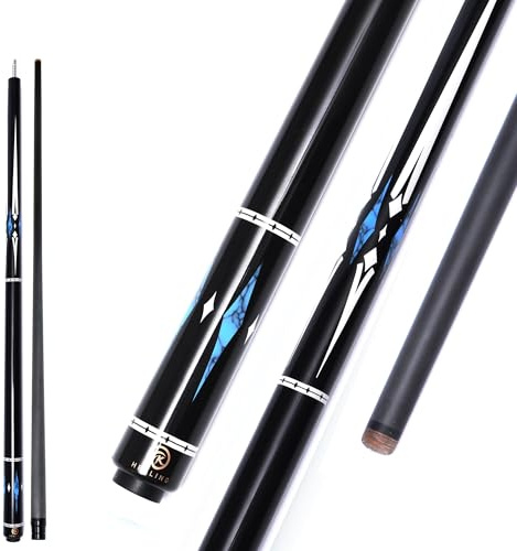 OKHEALING Billardqueue, Carbon, 12,4 mm, mehrschichtige Schweinslederspitze, schwarze Phenolhülse, T700, Kohlefaser, 147 cm, Billardzubehör, 1/2-Gelenk, handgefertigt, gerade, für Pool/Snooker, 510 -