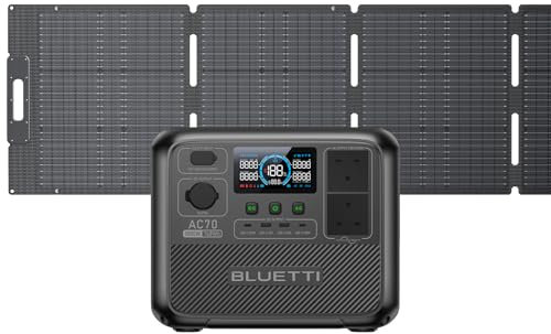 BLUETTI Portable Power Station AC70 with 200W Solar Panel, 768Wh Solar Generator with 2 1000W (Power Lifting 2000W) AC Outlets, 100W Type-C, 0-80% in 45 Min., LiFePO4 Backup Power for Camping, Travel