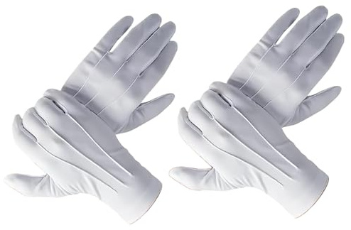 AOCGDDS Marschhandschuhe aus Baumwolle/Nylon, Weiß, für Kostüme, genähte weiße Handschuhe, formelle Smoking, Honor Guard Parade, für Catering, Marschband, Weihnachtsmann, Weiß, 2 Paar, weiß, One size