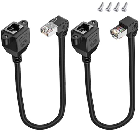 LANMINGLEL RJ45 Male to Female Screw Panel Mount Cat5e Ethernet LAN Network Extension Cable Short 90 Degree Network Cable for Router Modem Smart TV PC Computer Laptop 30CM (Up Down)