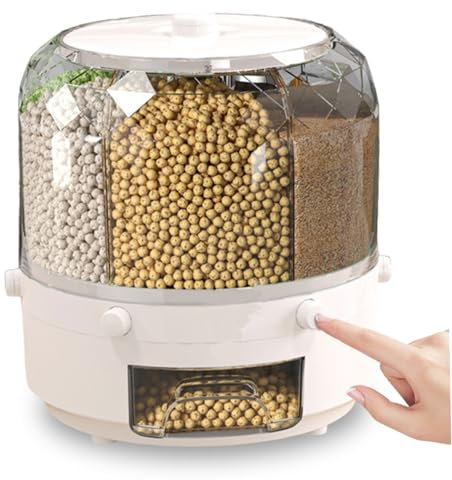 Muzrunq Dispensador de cereal Dispensador de contenedor de almacenamiento de grano 360 ° Dispensador de alimentos giratorio Almacenamiento de arroz Reducilante Cocina de grano para granos pequeños.