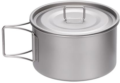 YIWEOG Ciotola da Campeggio Leggera con Coperchio Pentola Portatile in Ti con Manico Pieghevole Antiscottatura Pentole per Picnic all'aperto Escursionismo Zaino in Spalla (600 ml di
