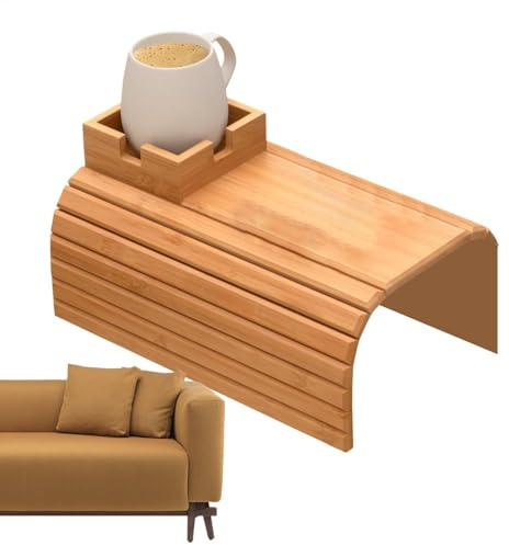 Foldable Tray With Cup Holder, Detachable Anti-Slip Couch Arm Table Tray, Wooden Sofa Cup Arm Holder, Anti-Slip Drink Coaster, Couch Arm Cup Holder For Drinks And Snacks
