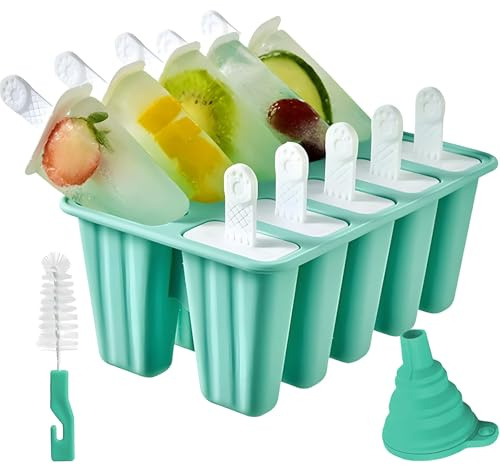 Ice Cream Molds, Ice Lolly Moulds with Sticks, 10 Silicone Moulds | with Brush and Funnel, Mold Homemade Machine Children Adult Ice Cream Molds Summer DIY Home Kitchen Tools