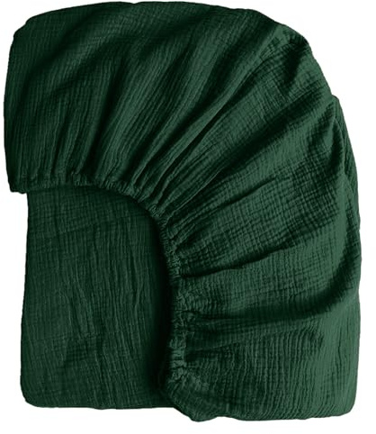 Boqingzhu Muslin Baumwolle Spannbettlaken 180x200cm Grün Dunkelgrün Atmungsaktiv Weich Hautfreundlich Spannbetttuch Bettlaken für Matraze bis 30cm Boxspringbett Topper