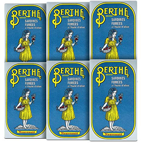 Berthe – Pack de 6 Sardines à l’huile d’olive avec arôme de fumée – 125 g - Portugal