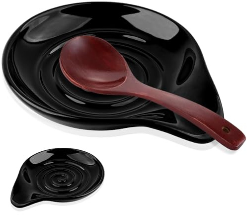 Keramik Löffelablage für Küche Chunky Großer Spülmaschinenfest 15.3cm | Herdplatte und Küchentheke Hitzebeständig Spoon Rest für Schöpfkelle, Löffel, Pfannenwender Mattschwarze