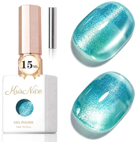 KRISNICE 0.5 Oz Gelée Vitrail Cat Eye Vernis Semi Permanent, 15ml Oeil de Chat Magnétique Gel 3D Holographique Brillant Translucide Couleur Vernis Gel pour Durci Par LED French Manucure (MY017)