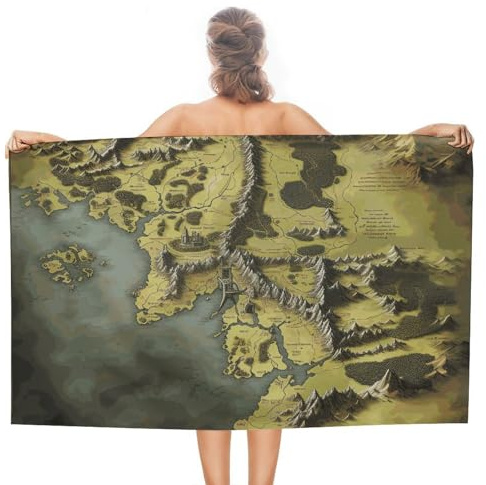 QMNBTES Toallas de playa con mapa de la Tierra Media de gran tamaño, 51 x 31 pulgadas, toallas de baño de secado rápido, toalla de piscina sin arena, toalla turca de viaje súper absorbente, toalla