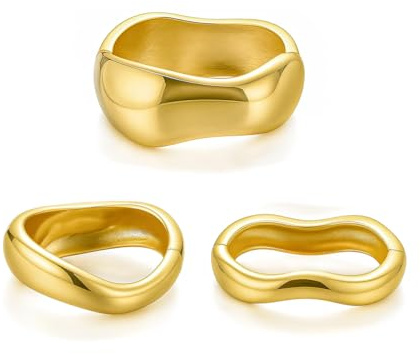 Inactwin Chunky Gold Bangle Bracelets for Women Trendy Silver Irregular Statement Cuff Bracelets Stack Wide Wire Minimalist Fashion Jewelry (3pcs gold)