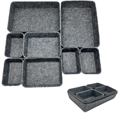 ChilArt 8Stück Schubladen Organizer Filz,Stapelbare Filz-Aufbewahrungsboxen | vielseitiges Schubladen-Organisationssystem,für Schreibtisch,Schminktisch,Kommode,Kleiderschrank(Dunkelgrau)