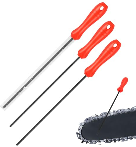 3 unidades de 5/32 pulgadas para cadena de motosierra, lima de afilado de cadena de sierra redonda, afilador de motosierra de acero con mango de plástico para afilar motosierras