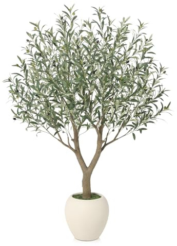 VeriNatural Olive Trees Artificial Indoor,5Ft Large Faux Plants,Tall Fake Tree with 12in White Round Planter,Full & Lush Faux Olive Tree for Home Decor Living Room, Office or Bedroom,Housewarming