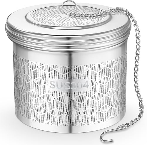 Vervechef Large Tea Infuser & Strainer, Spice Infuser - Extra Fine Mesh for Loose Leaf Tea, 304 Stainless Steel with Long Chain & Threaded Lid