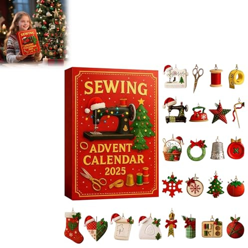 Calendario de Adviento de costura 2025, cuenta regresiva de Navidad de 24 días para los amantes de la costura, caja de regalo de manualidades y costura con herramientas de costura, botones, hilos y