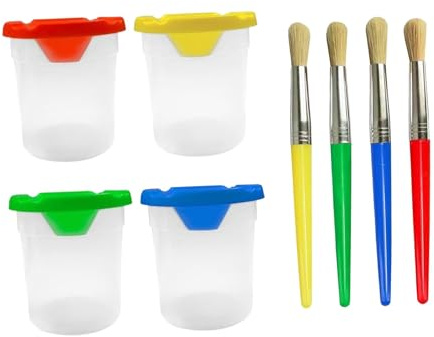 Nishiyuenyi Set di 4 Bicchieri per Pittura con Pennelli E Strumenti per Pittura per Progetti Fai da Te, Articoli Artistici per Bambini
