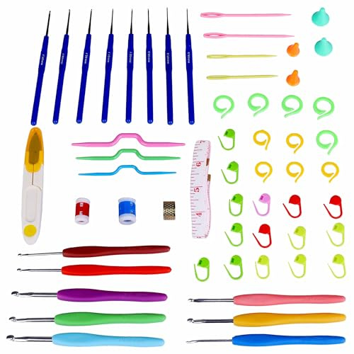 Songella Agujas Ganchillo Crochet Aluminio de Agujas de Ganchillos con el Apretón de Goma Suave Colorido Asas Embalado en Caja de PVC para el Regalo de las Madres de las Niñas