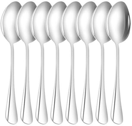 Teaspoons Set of 8, Stainless Steel Mirror Polished Dessert Spoons, Dishwasher Safe Coffee Spoon Set for Home Kitchen