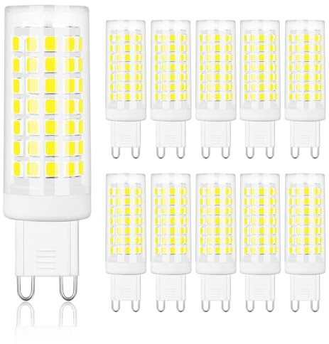 comzler G9 LED Bulb Bi Pin Base G9 6W LED Bulbs Daylight 6000K, G9 Light Bulbs for Chandelier, Ceramic Base, 60W Halogen Equivalent, Non-dimmable, 600LM, Pack of 10
